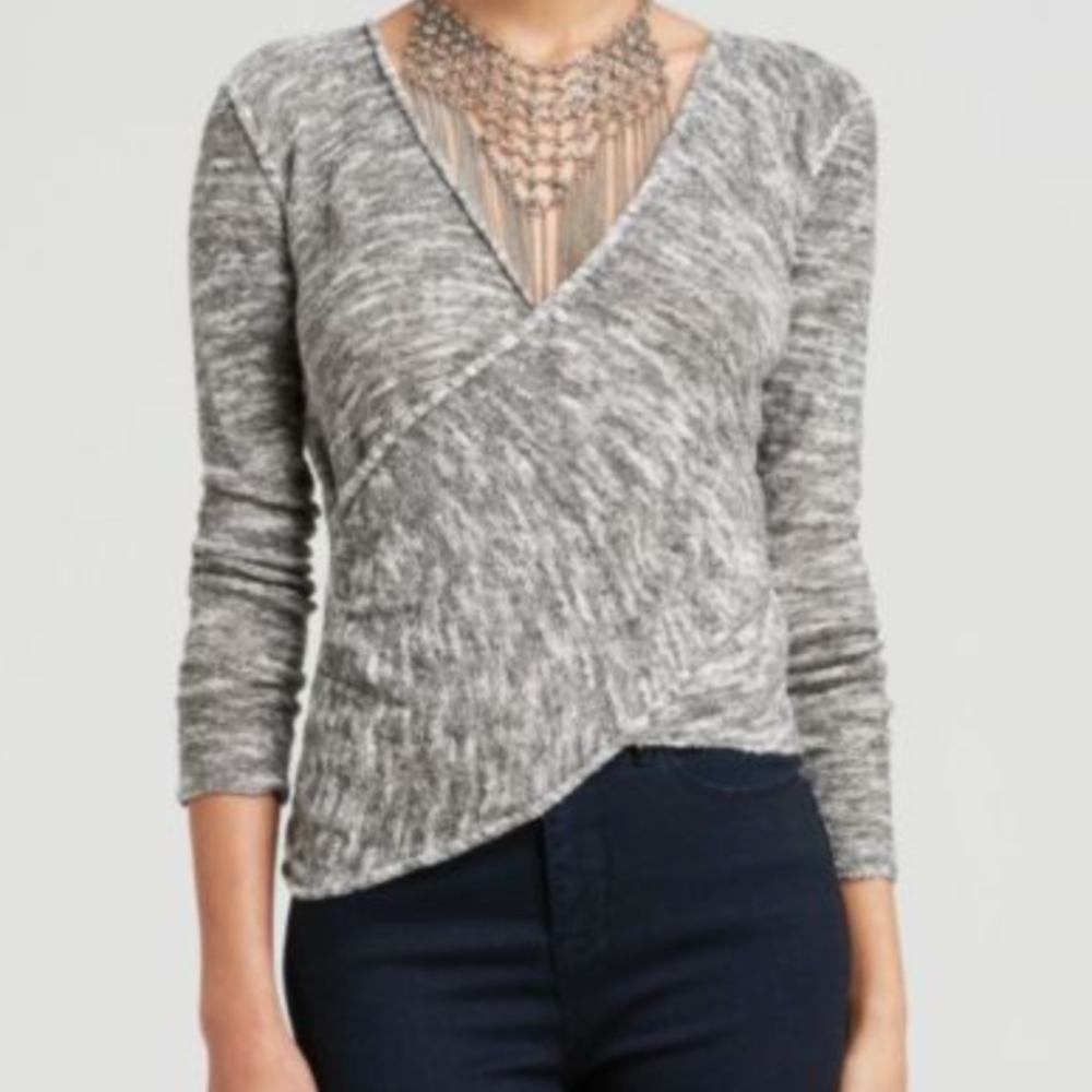 Free People Gotham Faux Wrap Sweater XS Gray