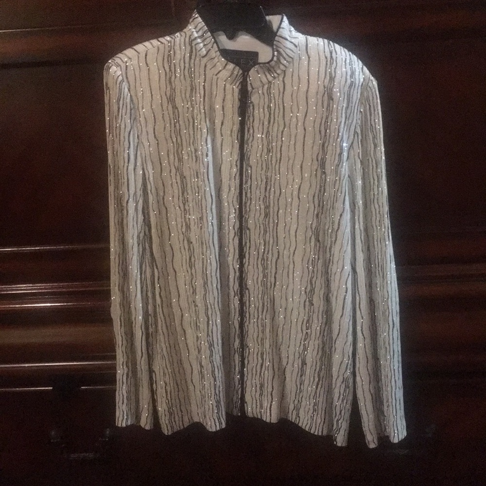 Vintage slinky glimmer zip up elegant top
