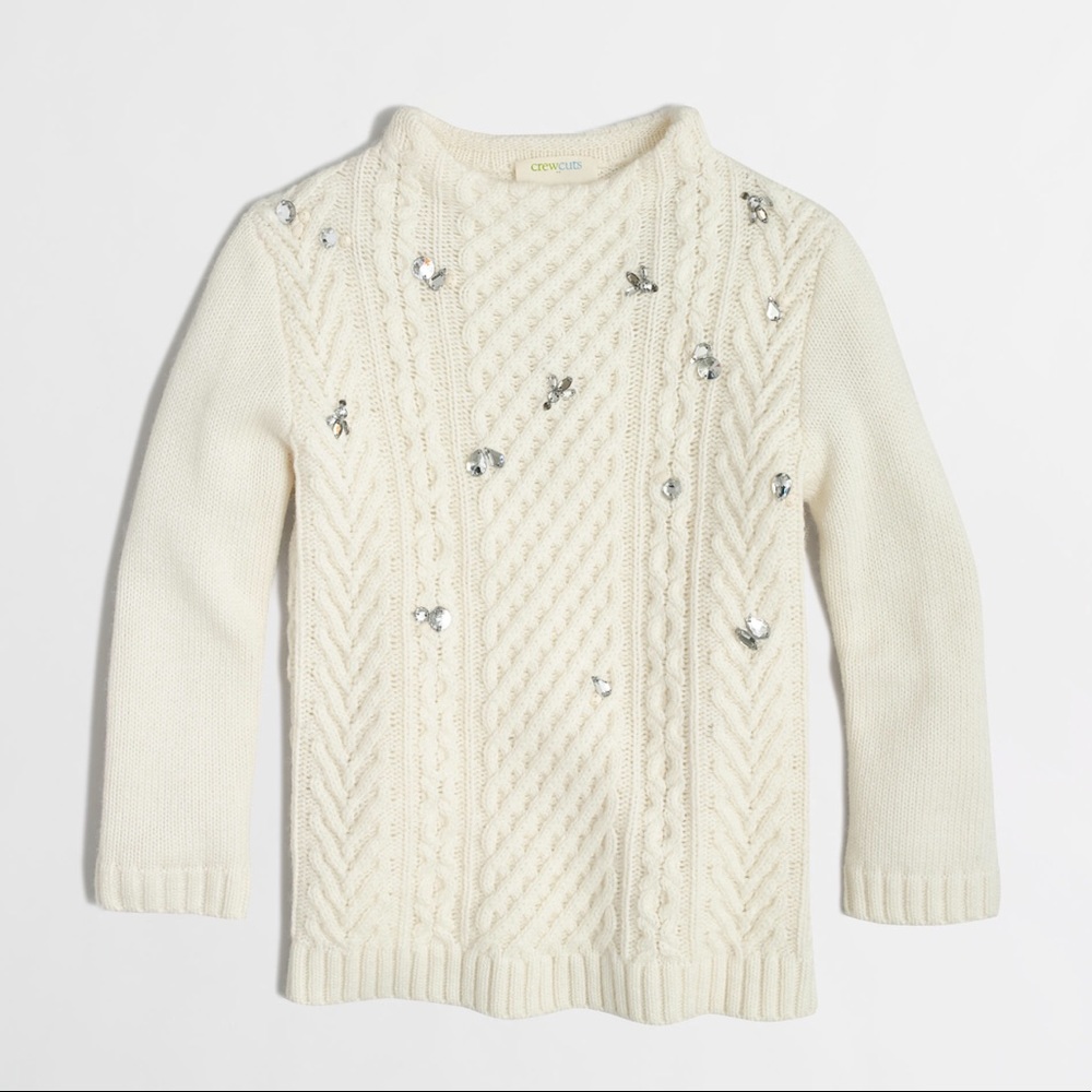 Crewcuts Girls Jeweled Cable-knit Popover Sweater