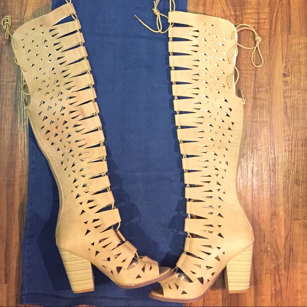 Tan/taupe lace up boots