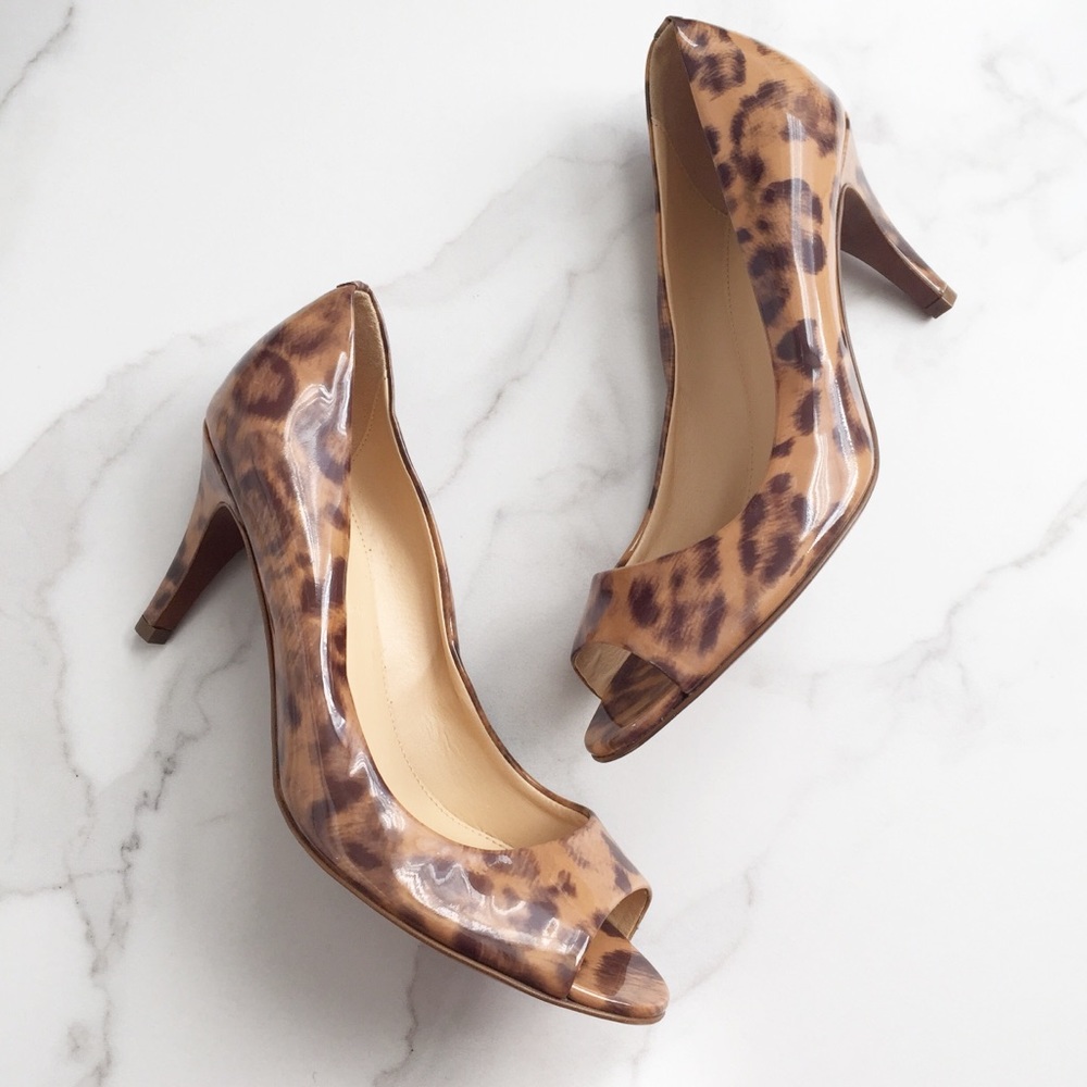 J. Crew animal print peep toe heels