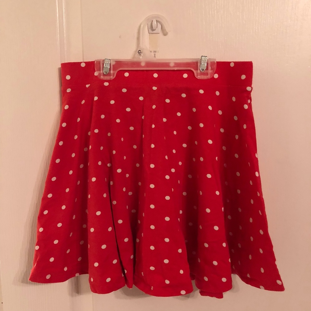 Red and white polka dot skirt