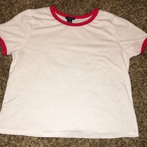 White with red trim crop top
