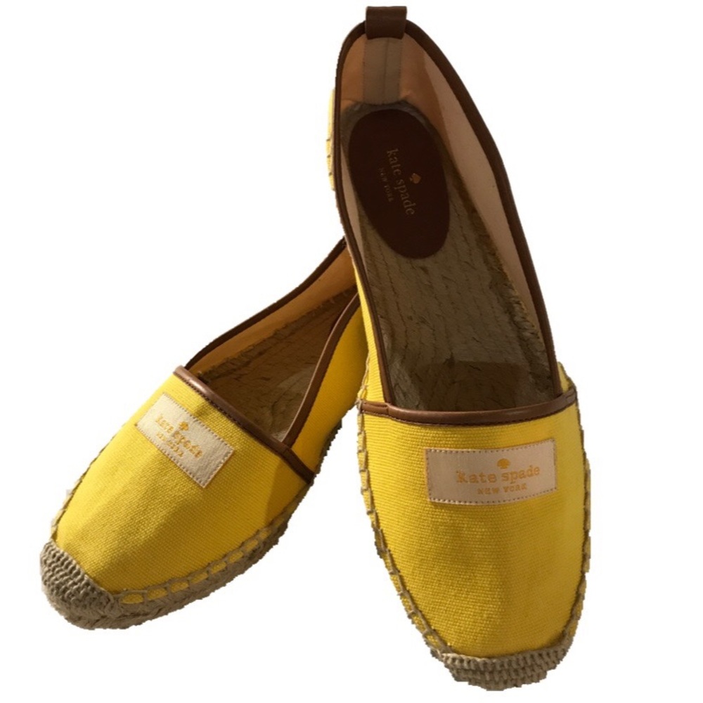 SOLD-Kate Spade Espadrille Slip On Yellow Brown - Picture 1 of 8