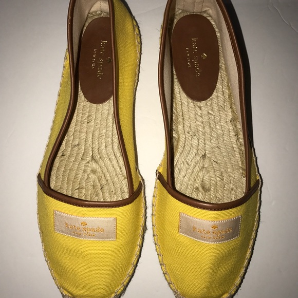 SOLD-Kate Spade Espadrille Slip On Yellow Brown - Picture 2 of 8
