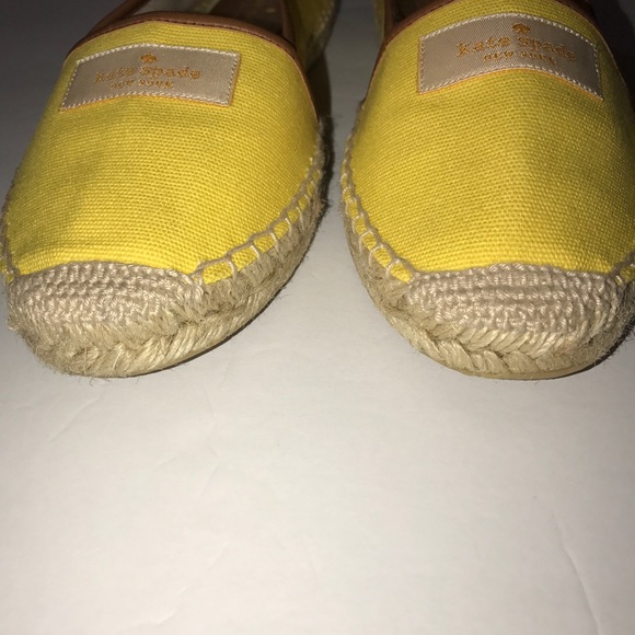 SOLD-Kate Spade Espadrille Slip On Yellow Brown - Picture 3 of 8