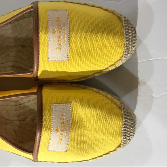 SOLD-Kate Spade Espadrille Slip On Yellow Brown - Picture 5 of 8