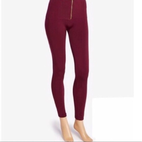 51Twenty Pants - New| WINE BURGUNDY FLEECE LEGGINGS WITH ZIPPER