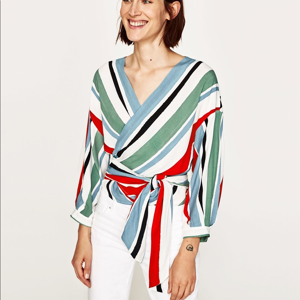 Zara basic collection crossover striped shirt