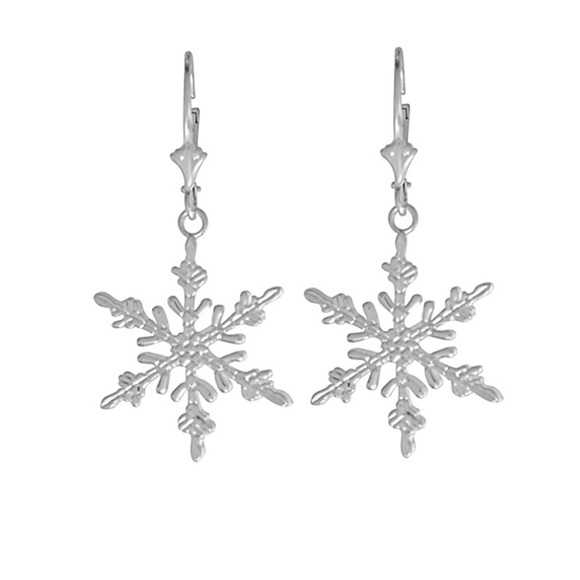 925 Sterling Silver RH plated Winter Snowflake Leverback Dangle Drop Earrings - Picture 2 of 8