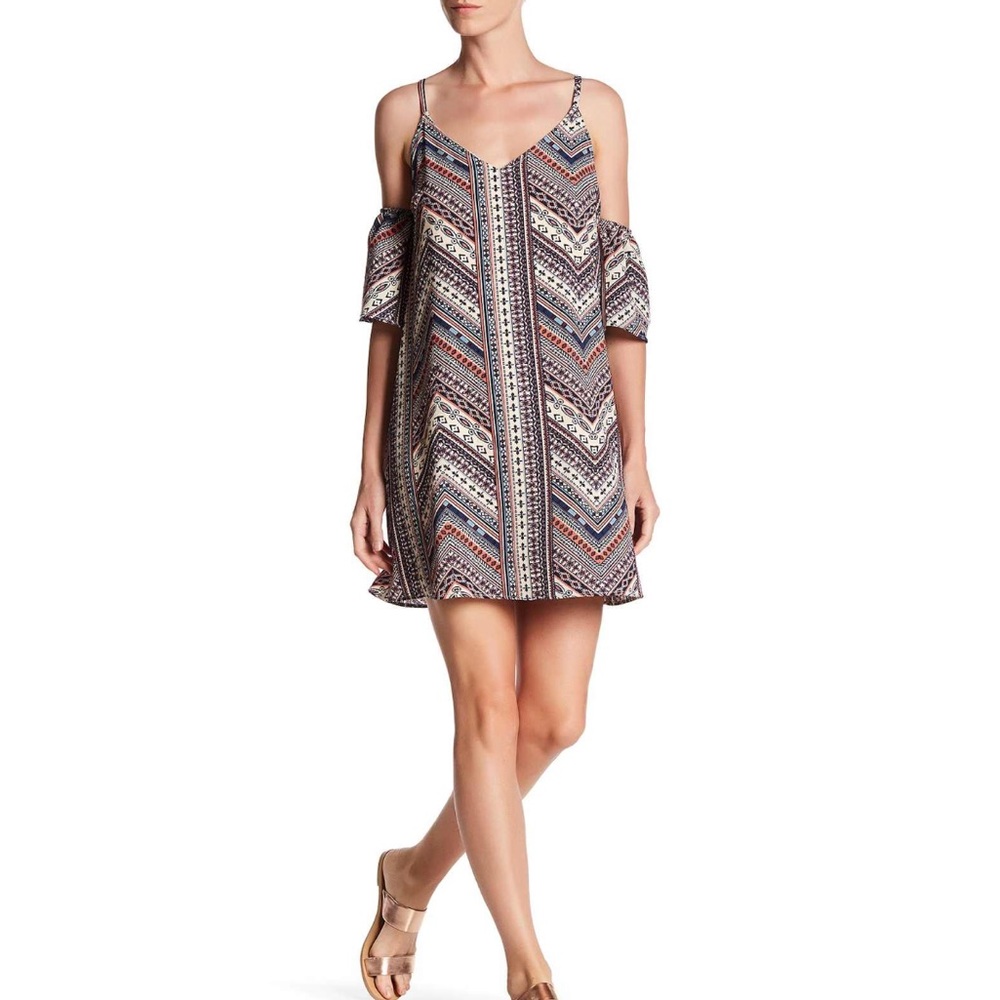 The Vanity Room Med Cold Shoulder Boho Print Dress