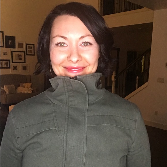 High neck hunter green lined jacket. - Picture 2 of 3