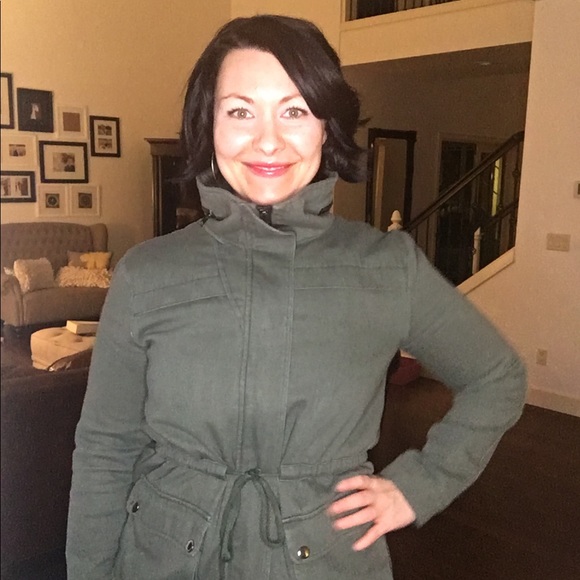 High neck hunter green lined jacket. - Picture 3 of 3