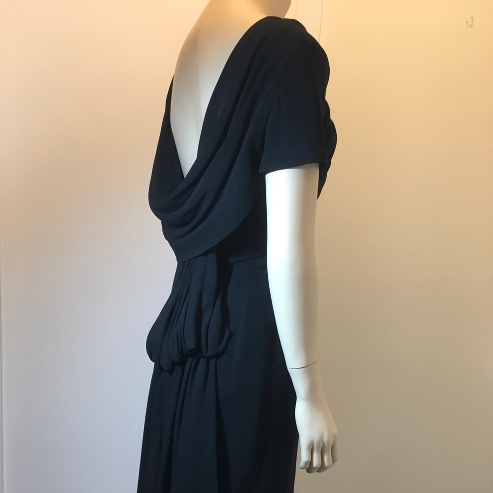 Vintage V Back Fishtail draped dress Sz 4 Black