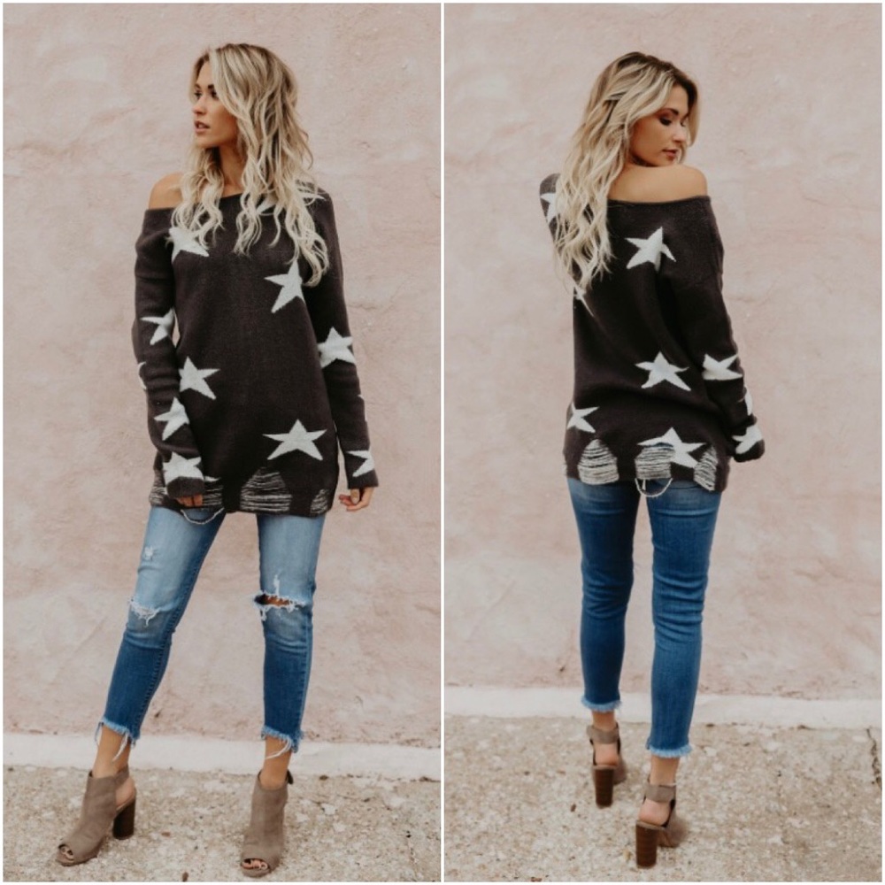 🆕LAST ONE Ari Distressed Star Sweater Charcoal - Picture 2 of 4