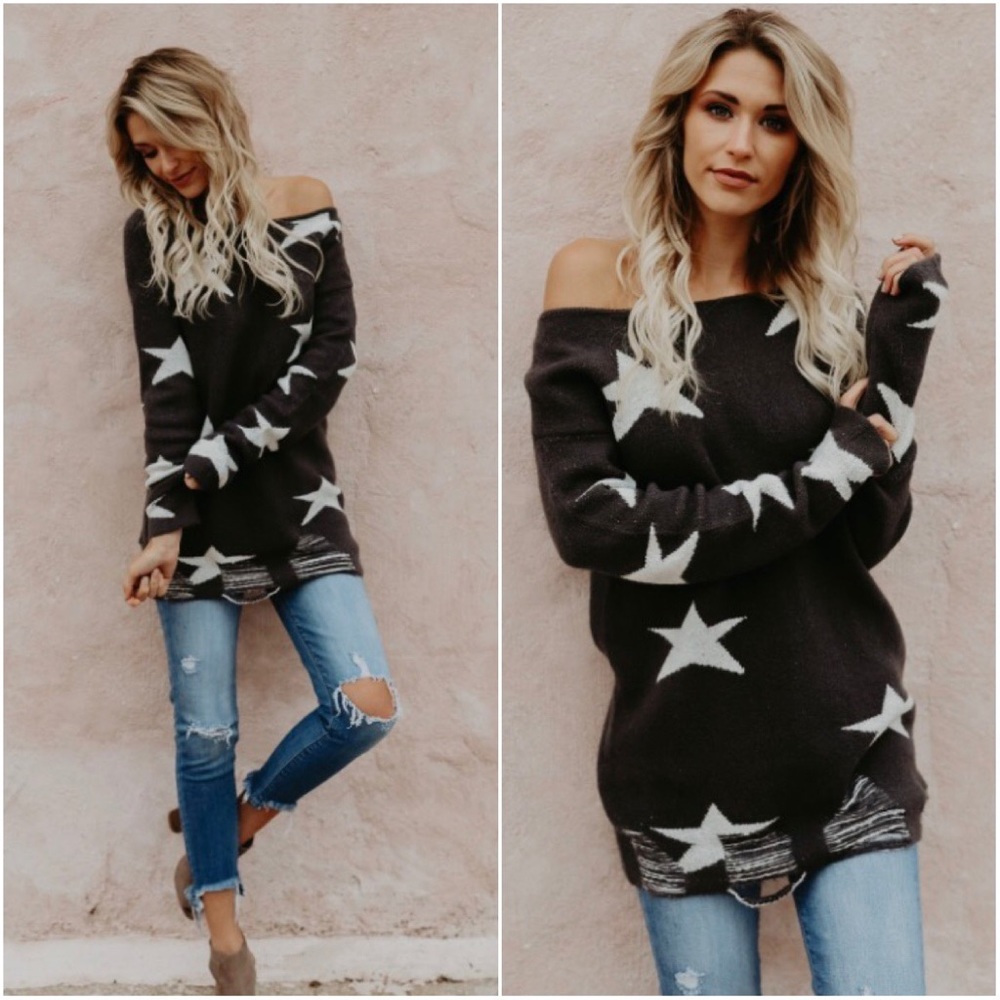 🆕LAST ONE Ari Distressed Star Sweater Charcoal - Picture 3 of 4