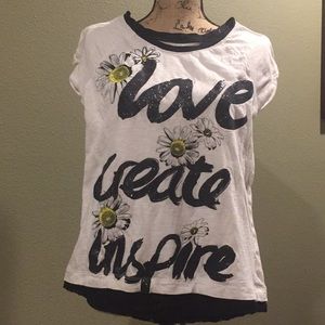 Justice white front design lace bottom tshirt.