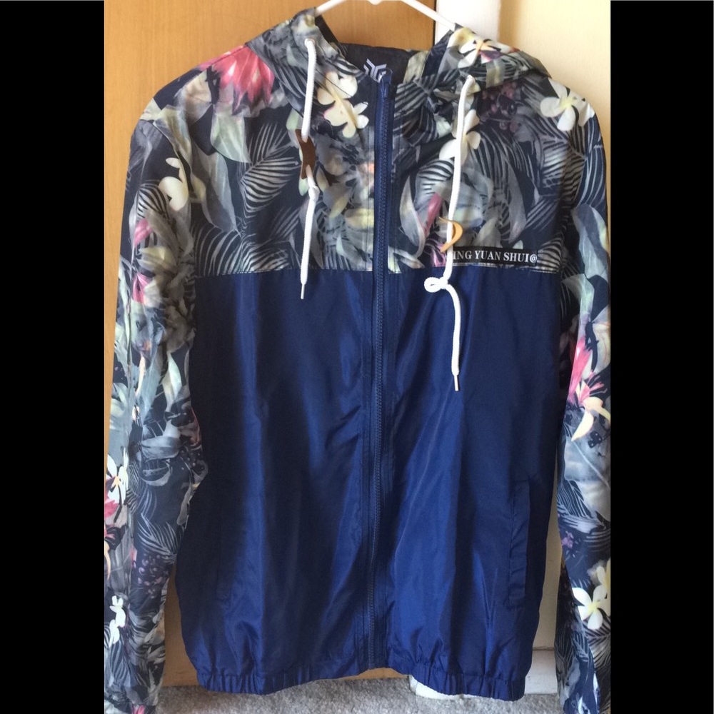 Floral and navy blue sweater