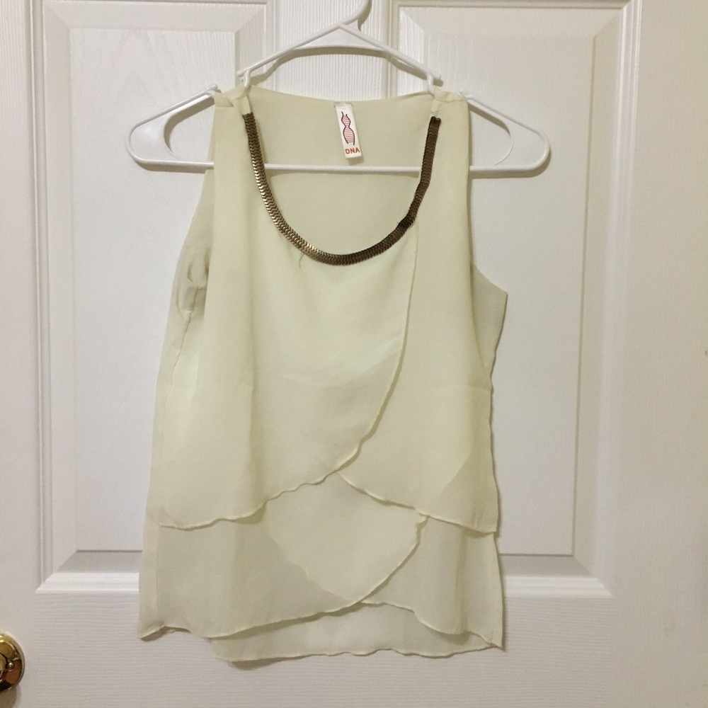 Flowy/layered  white top with gold neck border