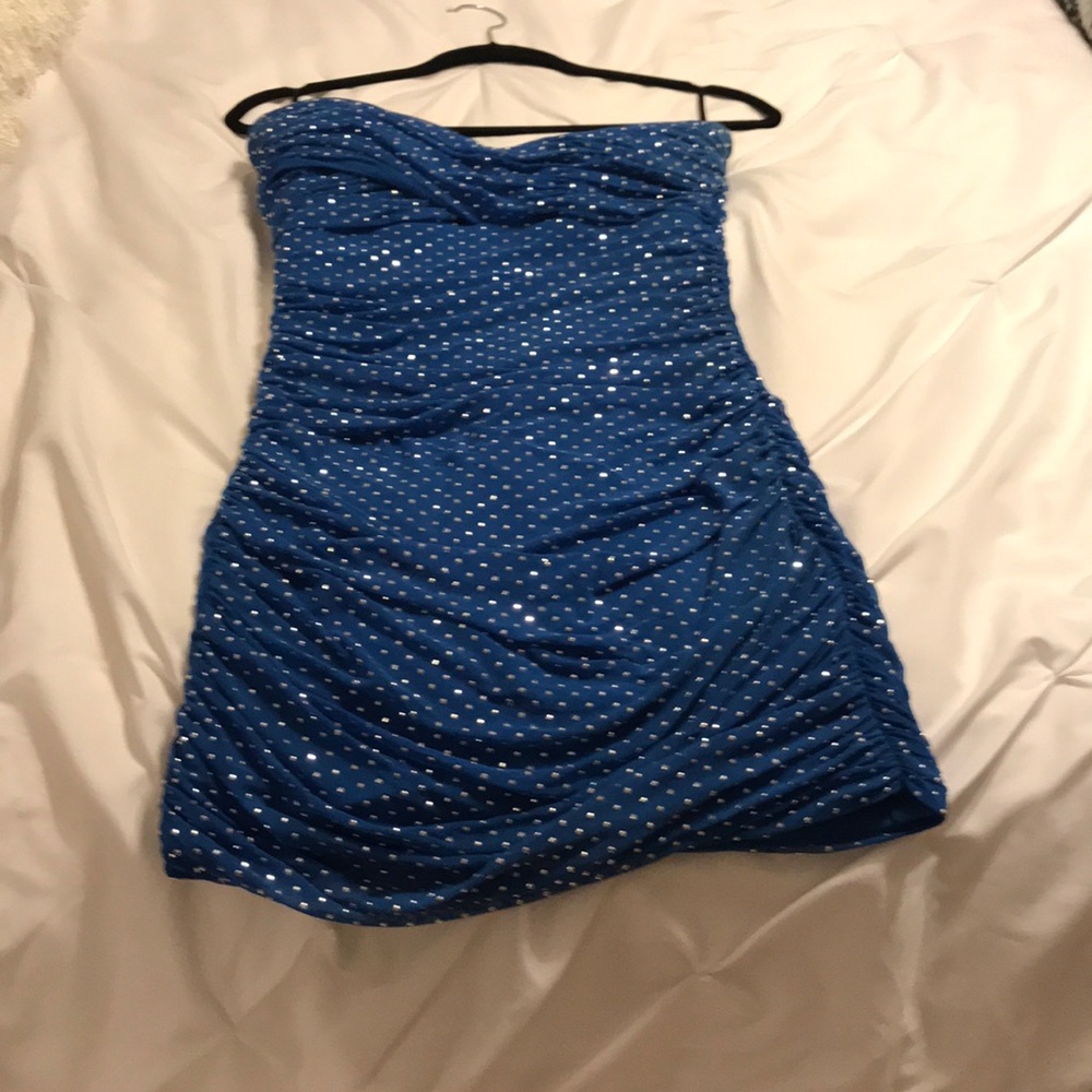 Blue rhinestone Bebe dress