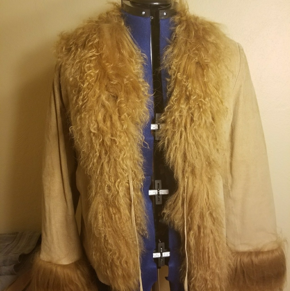 Express Women's 100% Suede Coat with Faux Fur