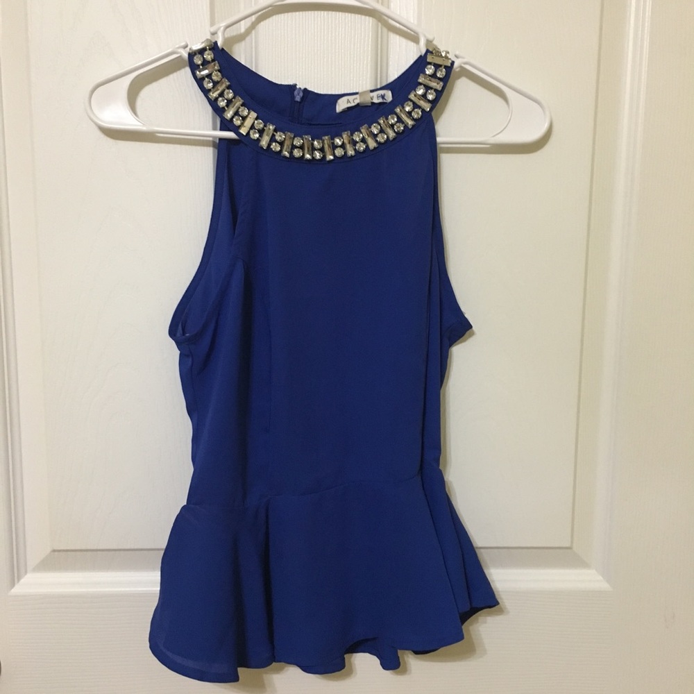 Papaya flowy waist dark blue formal blouse