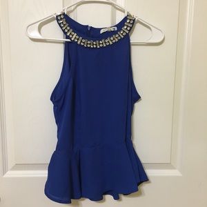 Papaya flowy waist dark blue formal blouse