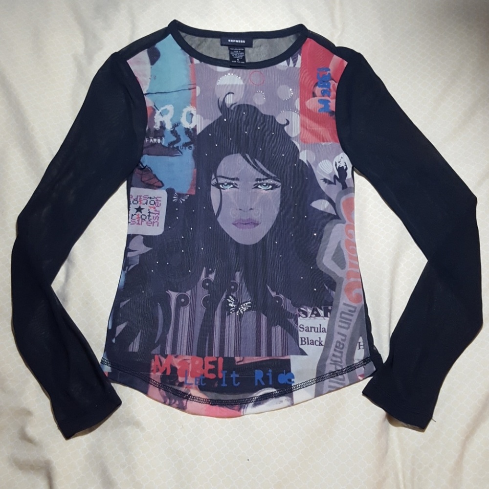 {Express} Vintage Late 90's Mesh Graphic Top