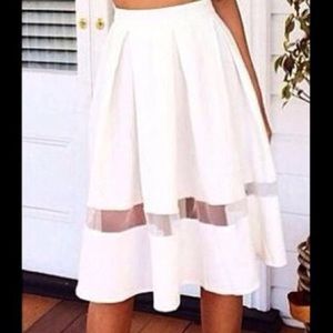 White mesh panel midi summer flowy skirt