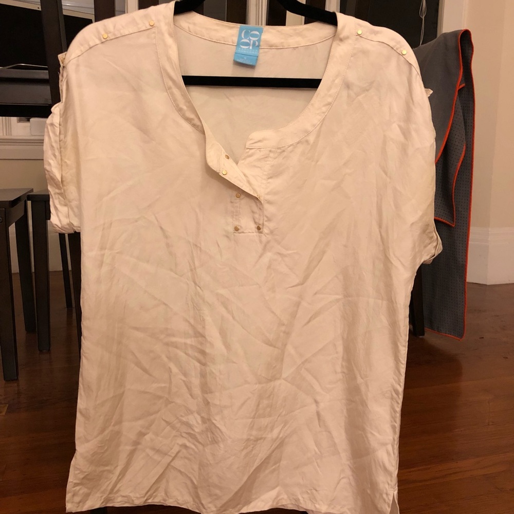 Barneys co-op off white silk tee with gold detail