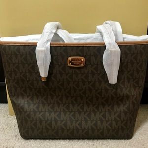 Brand NWT MK Brown Small Carry All Tote + Gift Box