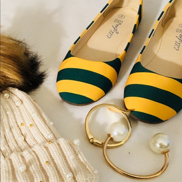 Lilly Bee Silk Tie Striped Ballet Flats - Picture 2 of 8