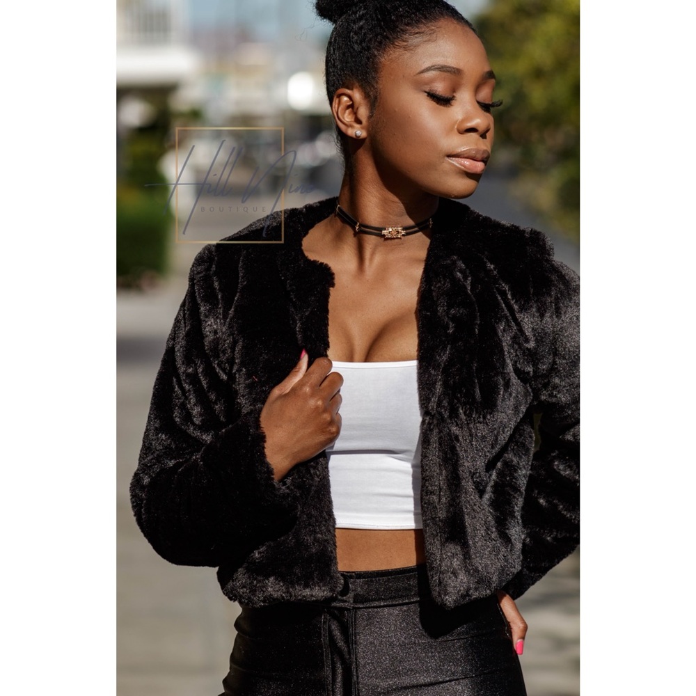 Black Plush Crop Jacket