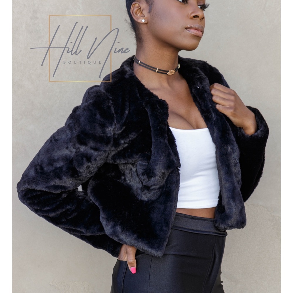 Black Plush Crop Jacket - Picture 2 of 3