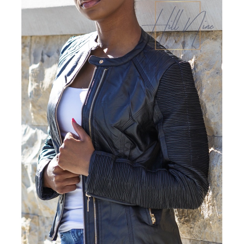 Black Detailed Leather Jacket - Picture 2 of 5