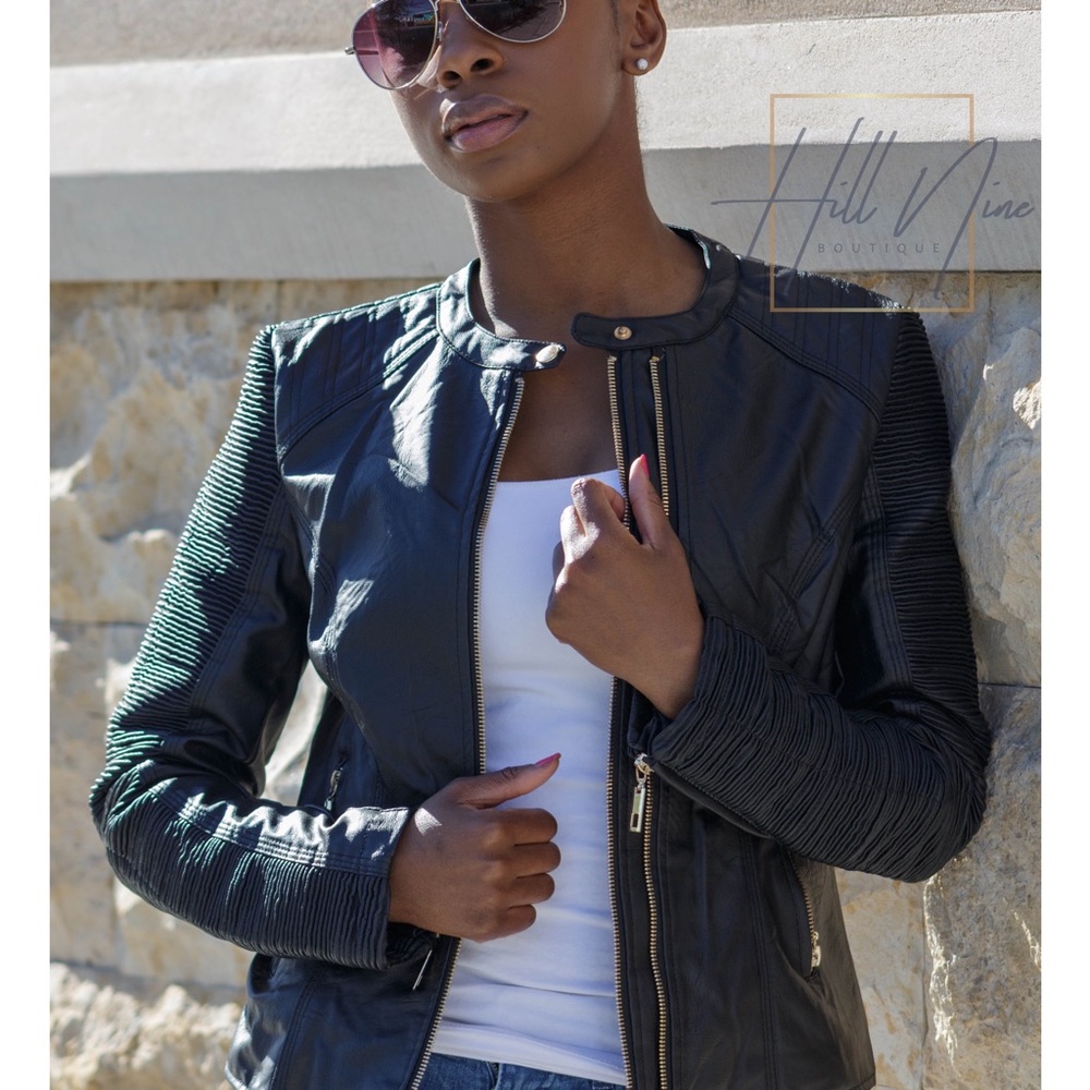 Black Detailed Leather Jacket - Picture 3 of 5