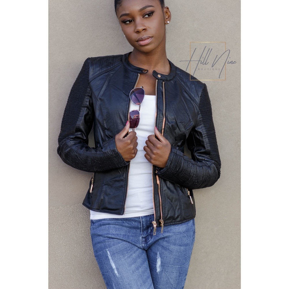 Black Detailed Leather Jacket - Picture 4 of 5