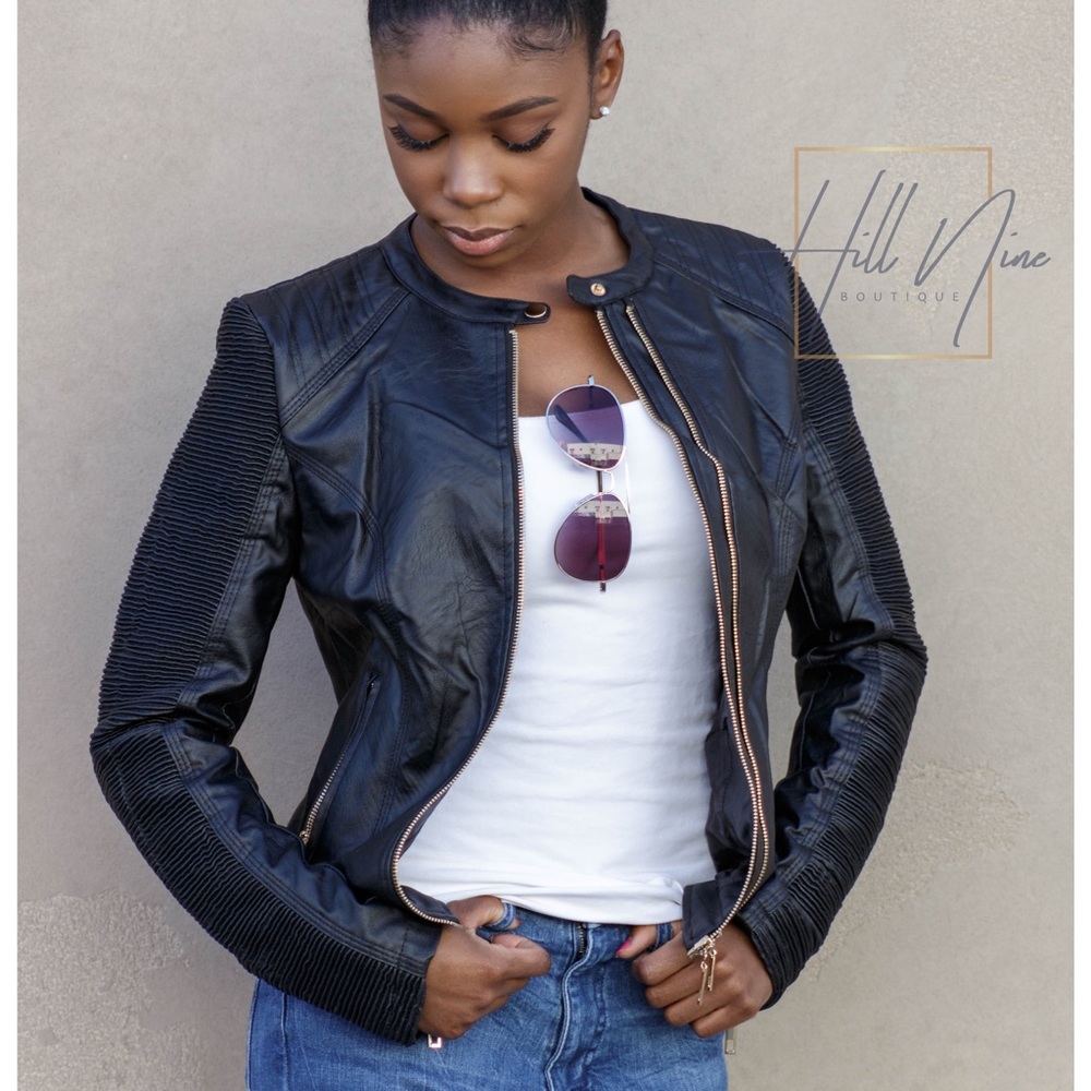 Black Detailed Leather Jacket - Picture 5 of 5