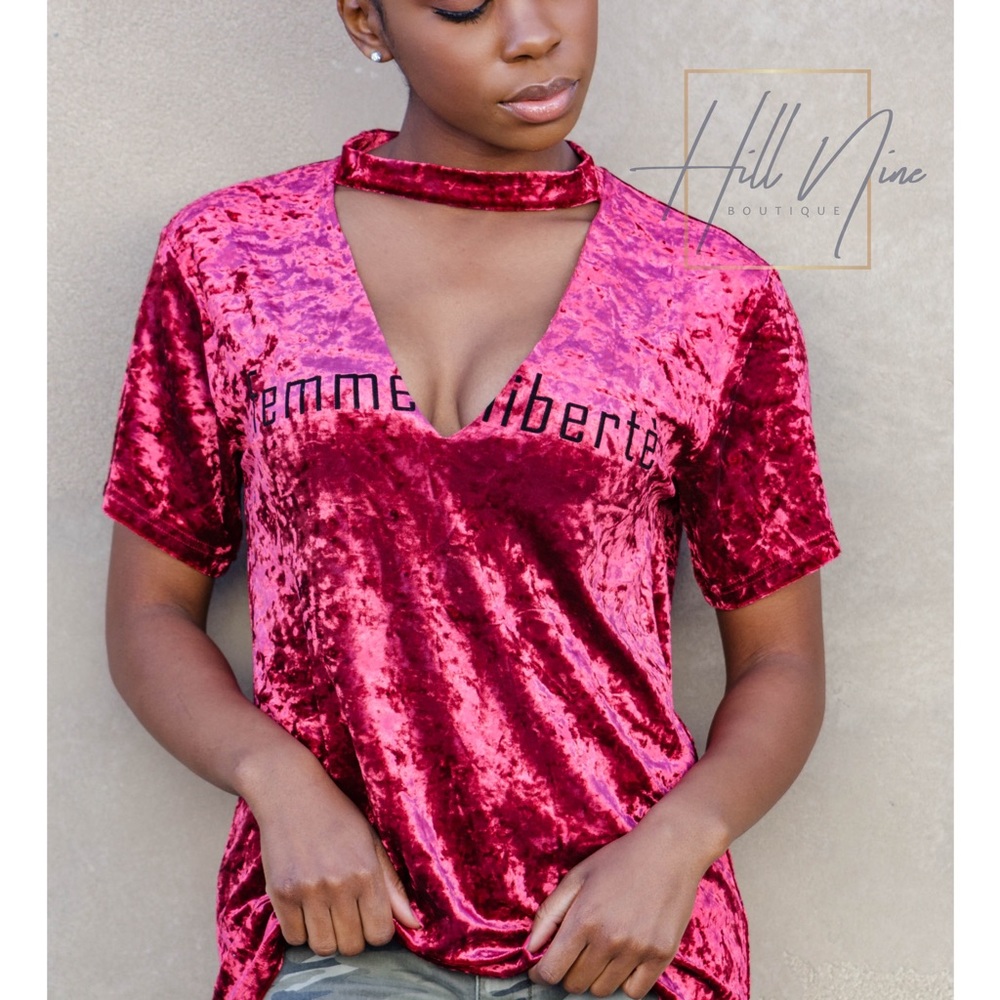 Oversized Luscious Velvet Text Print Top