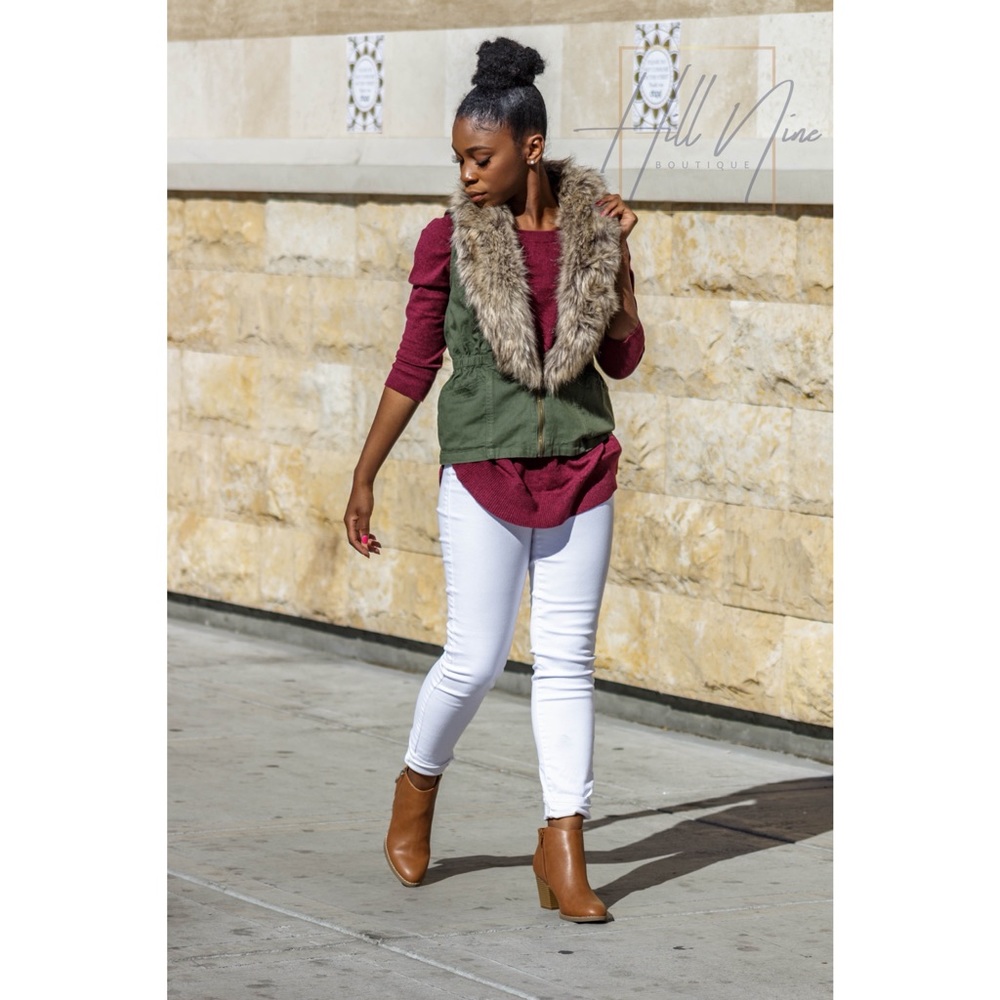 Olive Faux Fur Vest Jacket