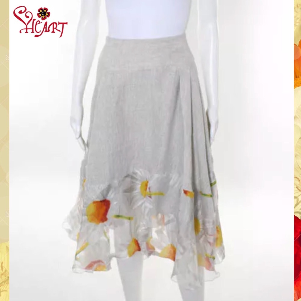 HEART Cream Sunflower Bottom Box Pleated Skirt