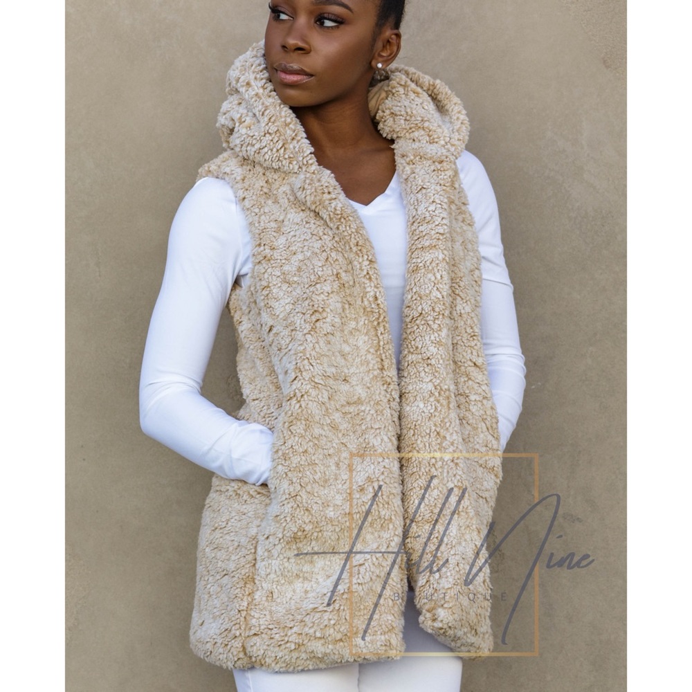 Oatmeal Plush Hoodie Vest