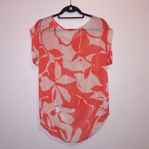 Asymmetrical Orange Floral Print Chiffon Shirt