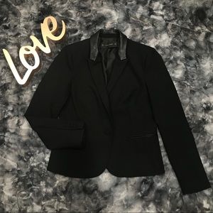 Zara Black Faux Leather Trim Blazer