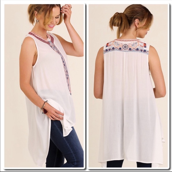 Embroidered Sleeveless Shark-bite Hem Tunic - Picture 4 of 8