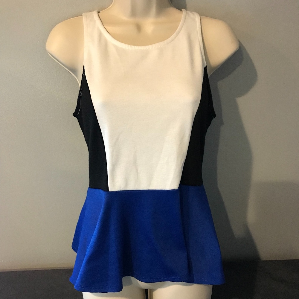 Color block peplum tank top with exposed zipper