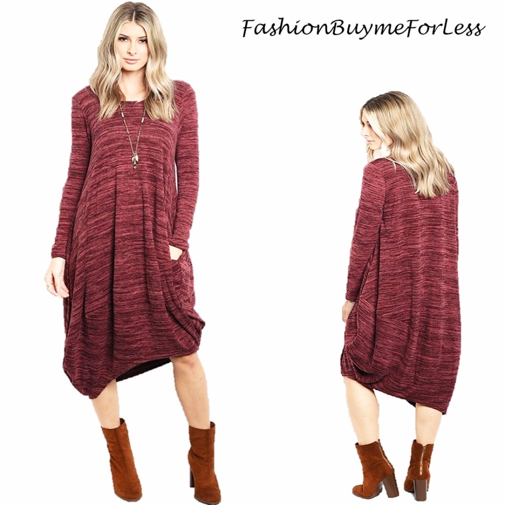Wine BOHO Gypsy Asymmetric Maxi Sweater Dress