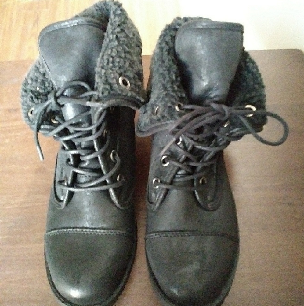 Ladies black leather combat boots