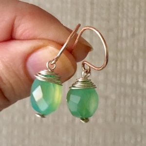 Chalcedony,  Sterling silver & rose gold earrings