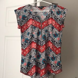 Express Zip Front Rolled Sleeve Blouse